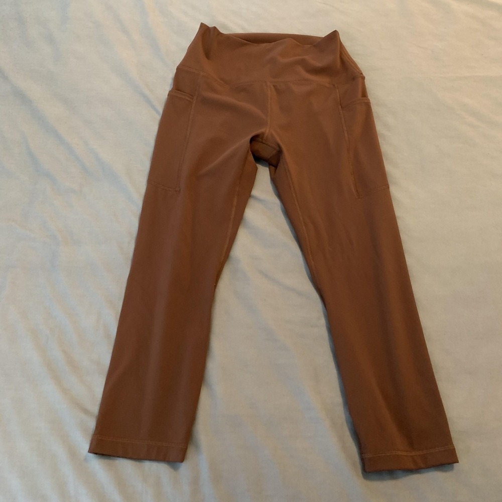 HeyNuts Leggings Womens M 8/10 Brown High‎ Rise Cropped Pockets Yoga Activewear
